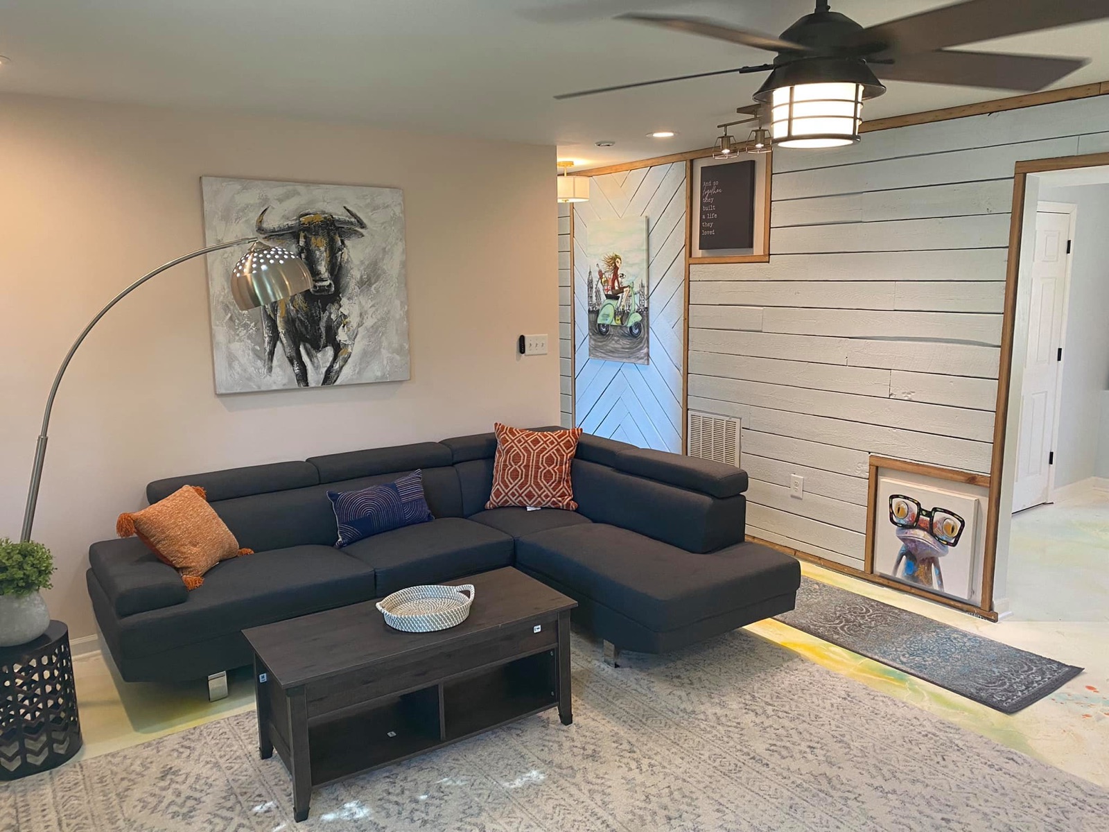 Shiplap accent wall installation in progress in a Raleigh home